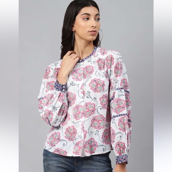 Per Una Marks and Spencer US10 Lightweight Cotton Floral Peasant Blouse - Picture 1 of 14